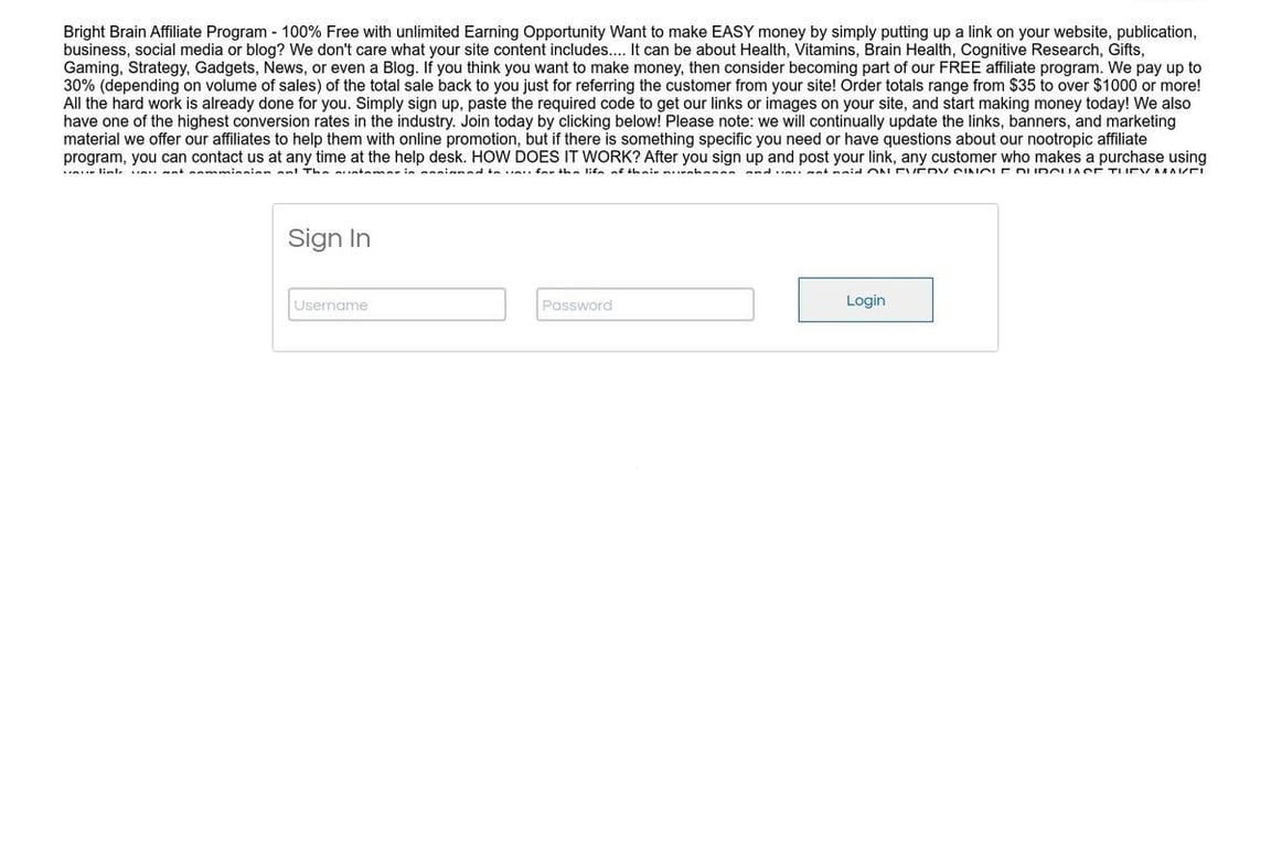 Bright Brain affiliate program signup page