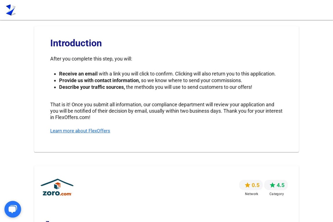 Zoro affiliate program signup page