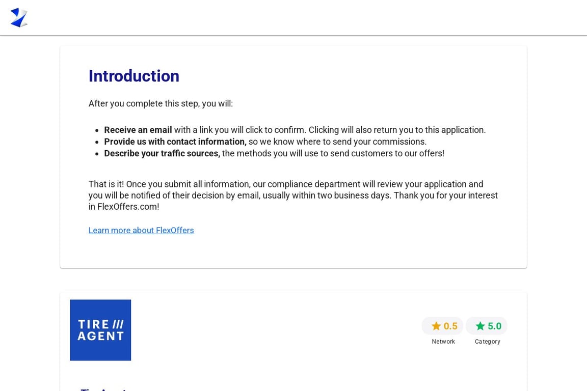 Tire Agent affiliate program signup page