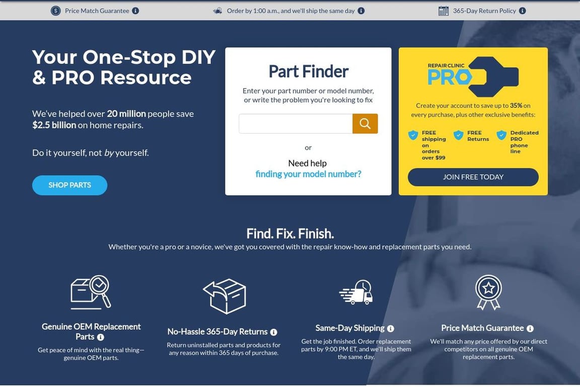 RepairClinic homepage