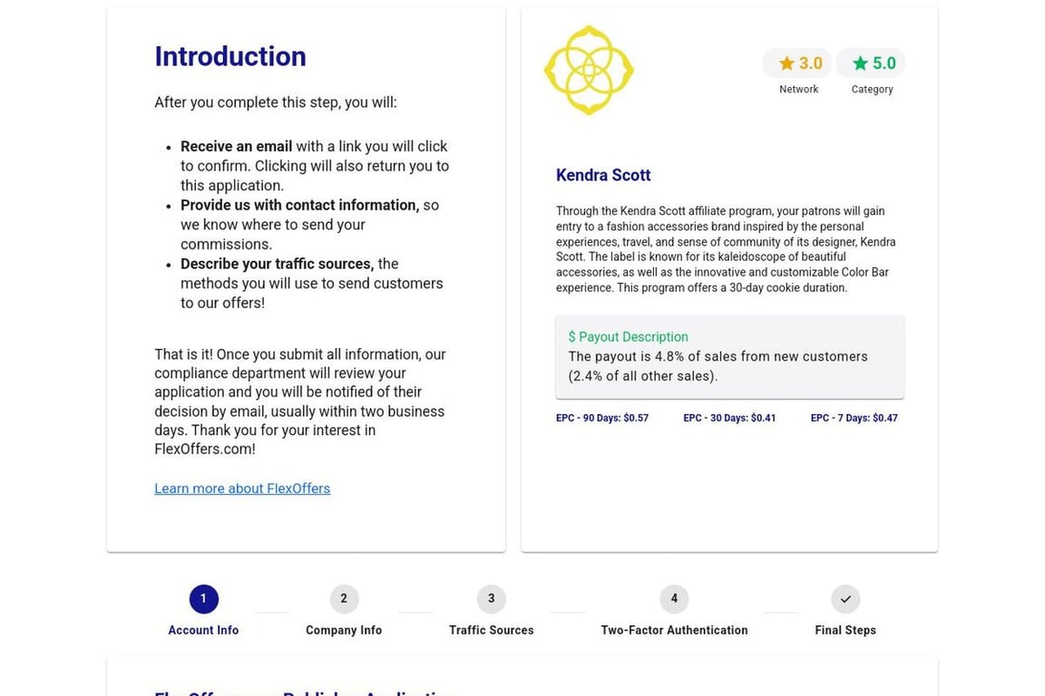 Kendra Scott affiliate program signup page