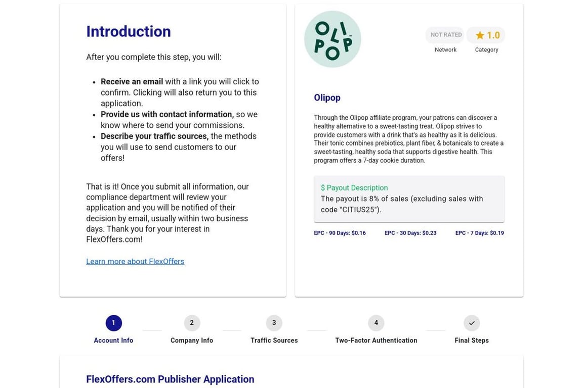 OLIPOP affiliate program signup page