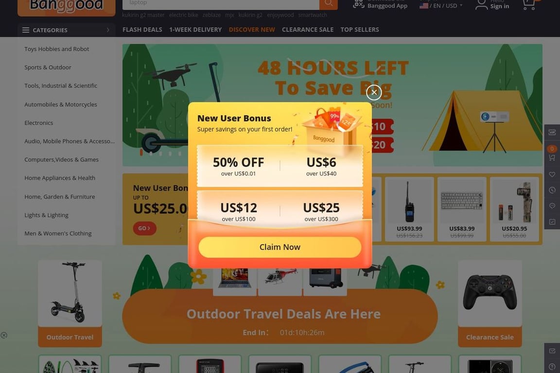 Banggood homepage