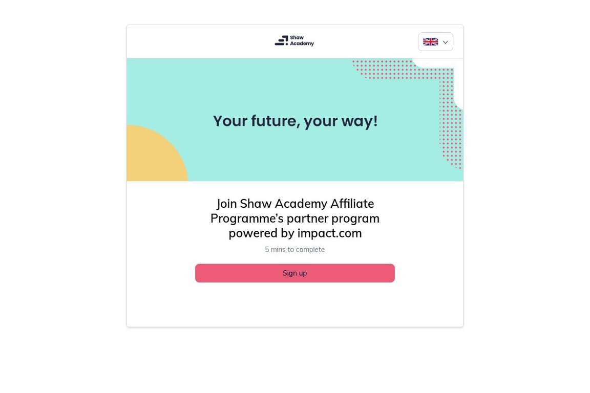 Shaw Academy affiliate program signup page
