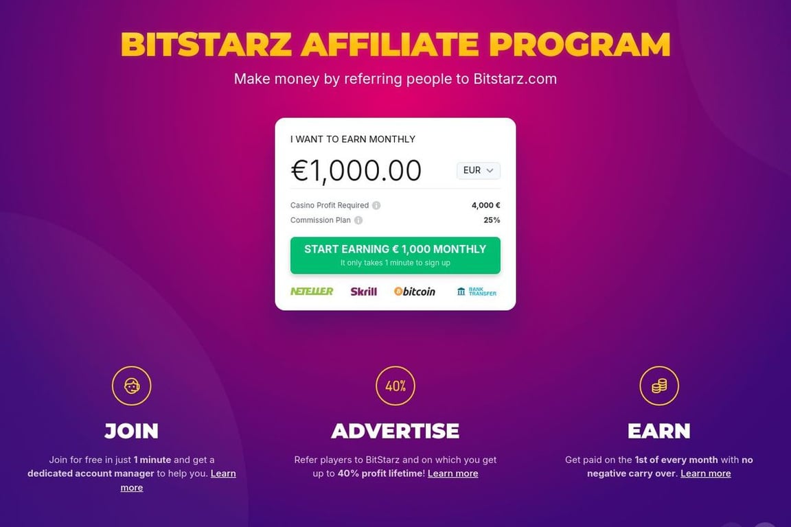 BitStarz affiliate program signup page