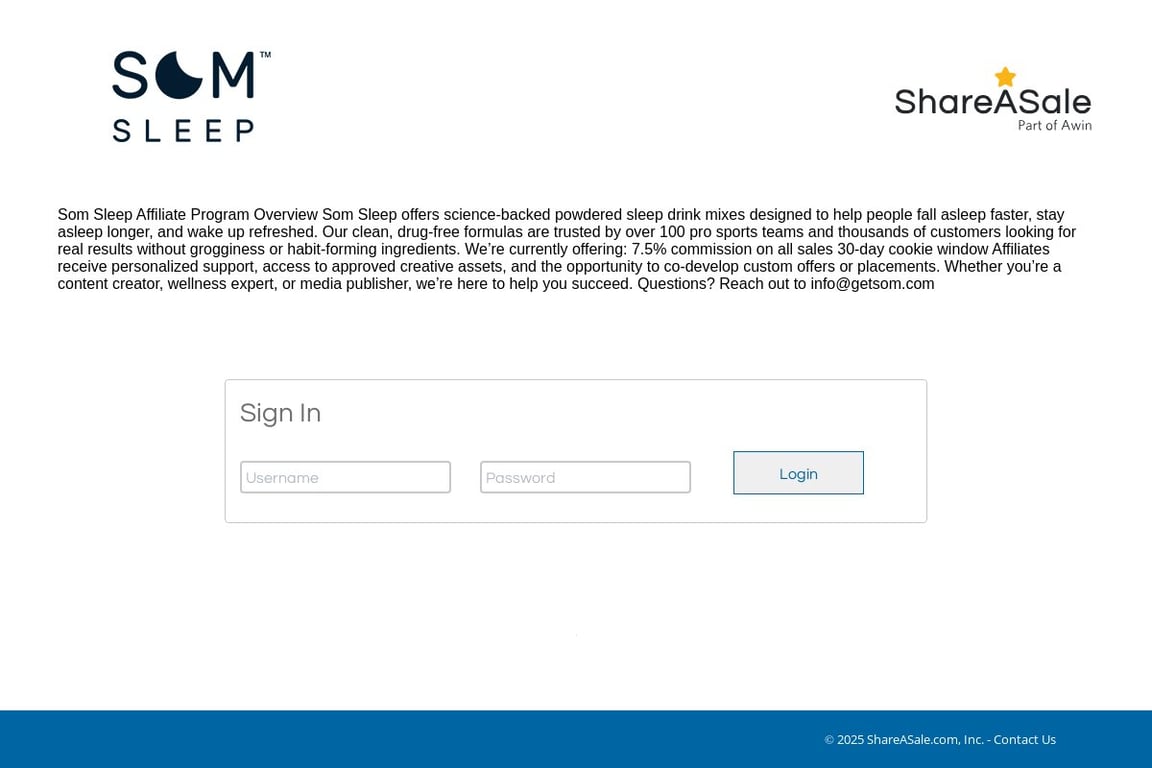 Som Sleep affiliate program signup page