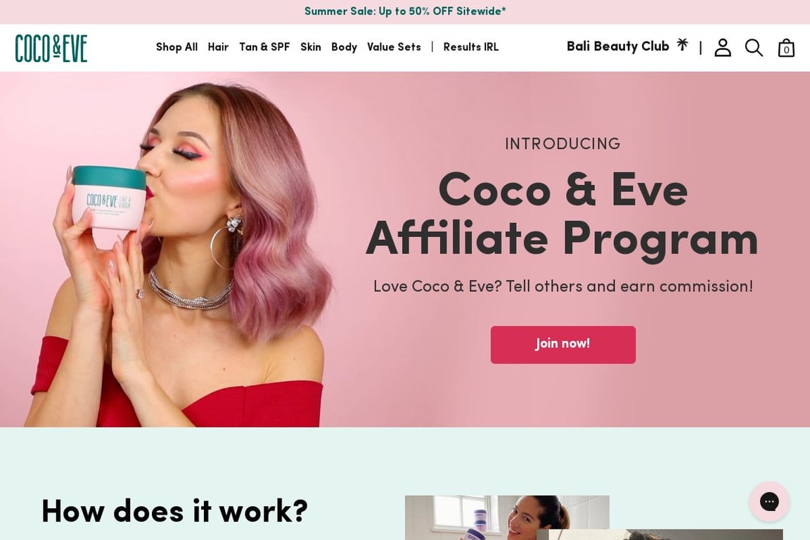Coco & Eve affiliate program signup page