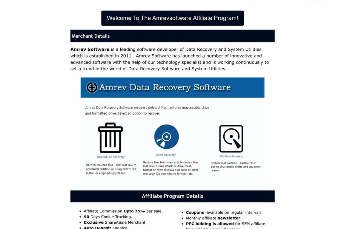 Amrev Software affiliate program signup page