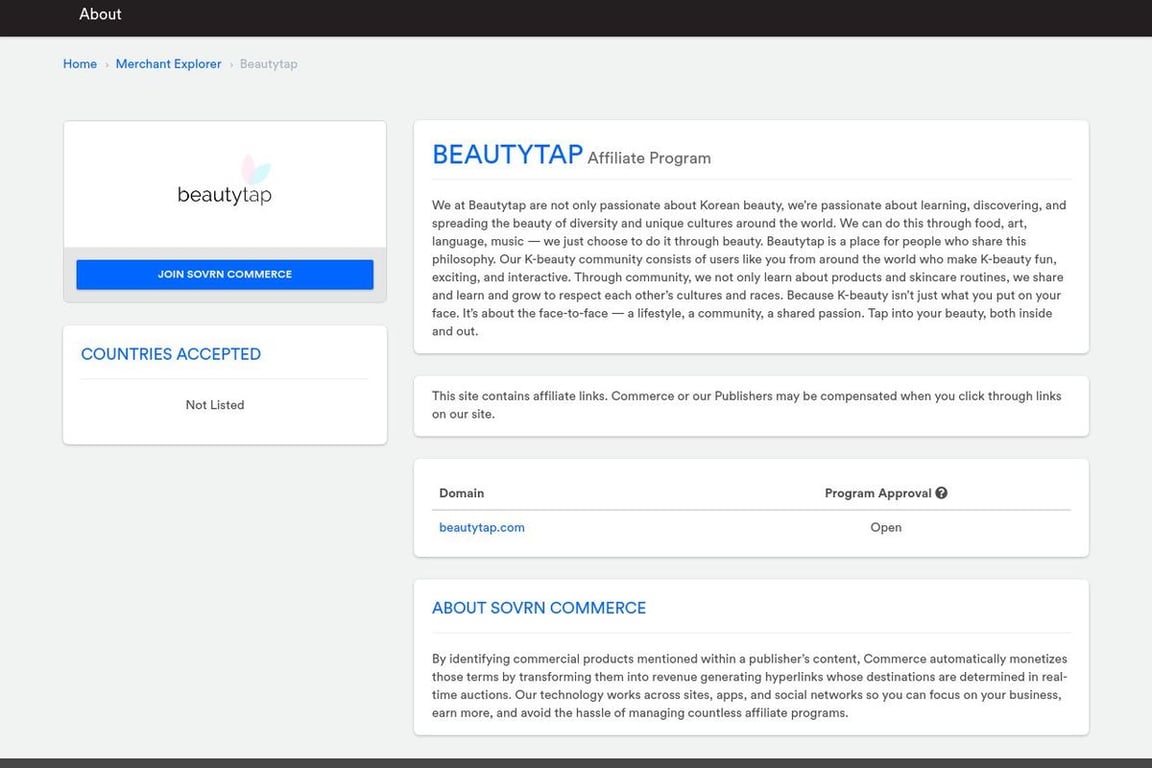 Beautytap affiliate program signup page