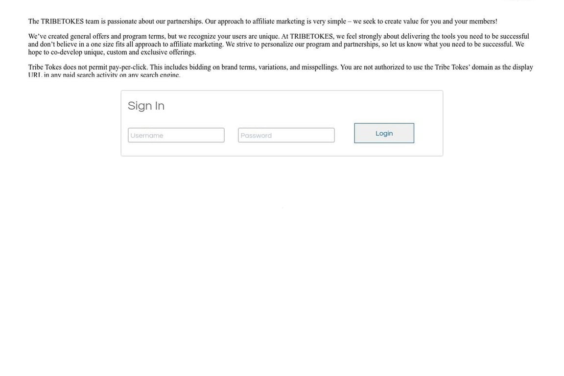 Tribe Tokes affiliate program signup page