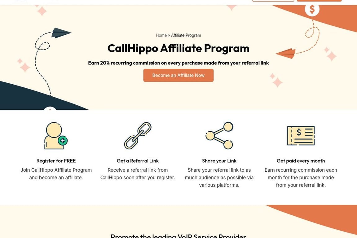 CallHippo affiliate program signup page