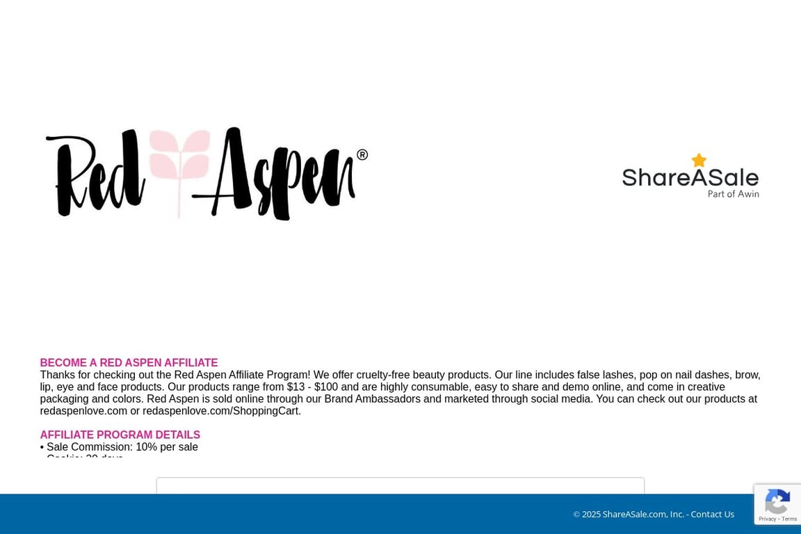 Red Aspen affiliate program signup page