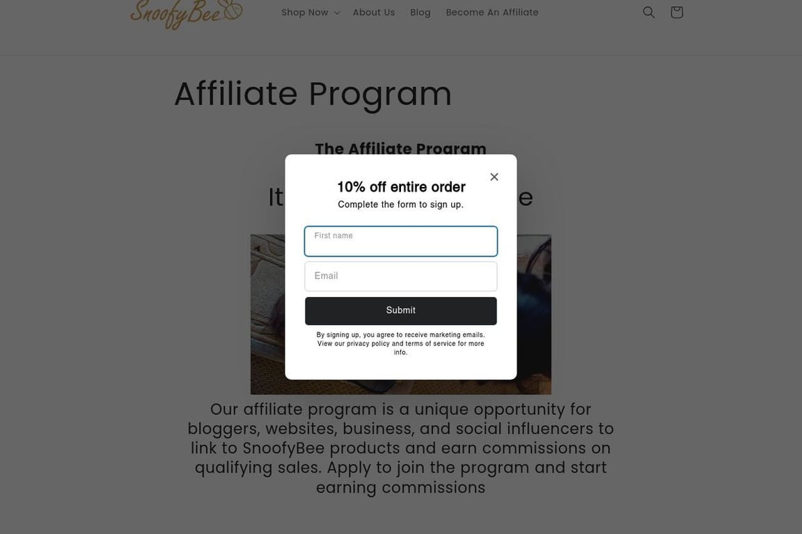 SnoofyBee affiliate program signup page