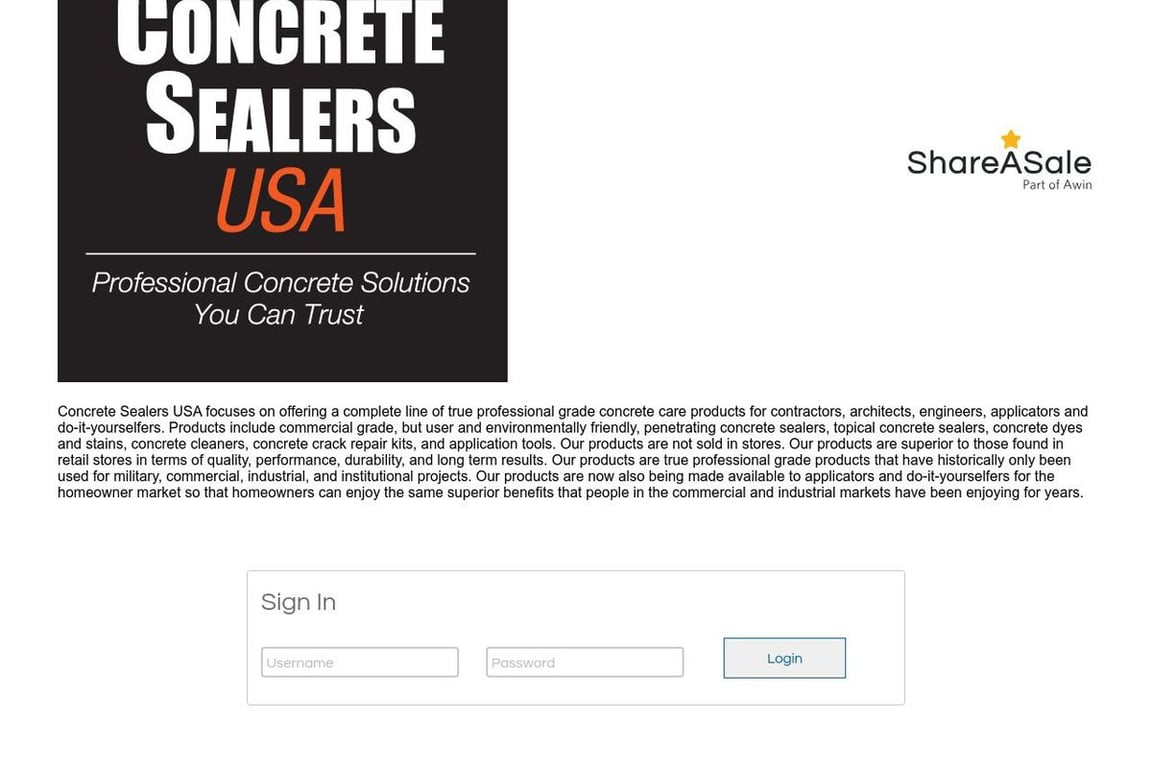 Concrete Sealers USA affiliate program signup page