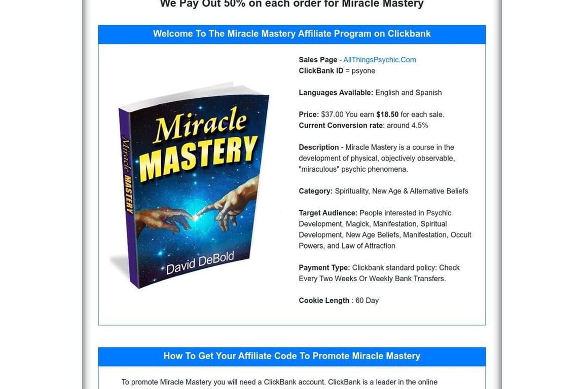 Miracle Mastery affiliate program signup page