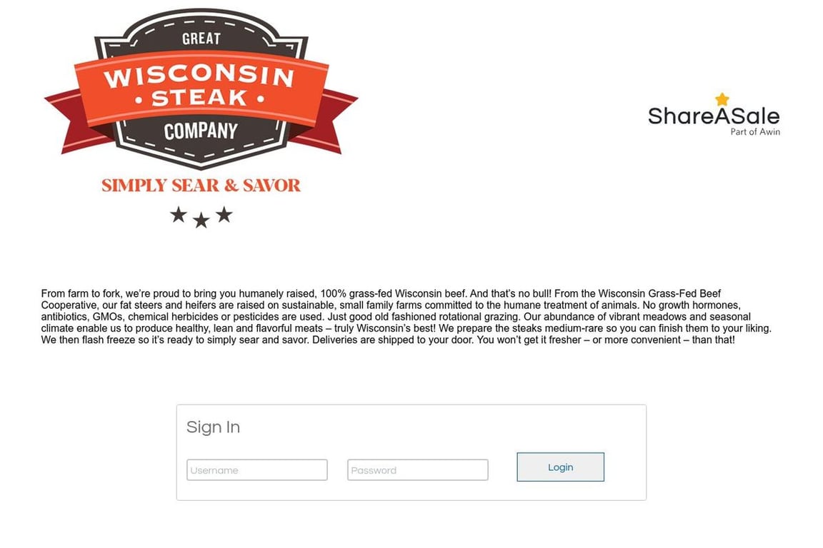 Great Wisconsin Steak Co. affiliate program signup page