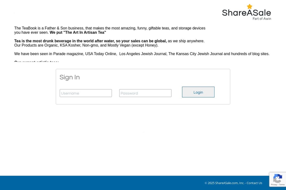 The TeaBook affiliate program signup page