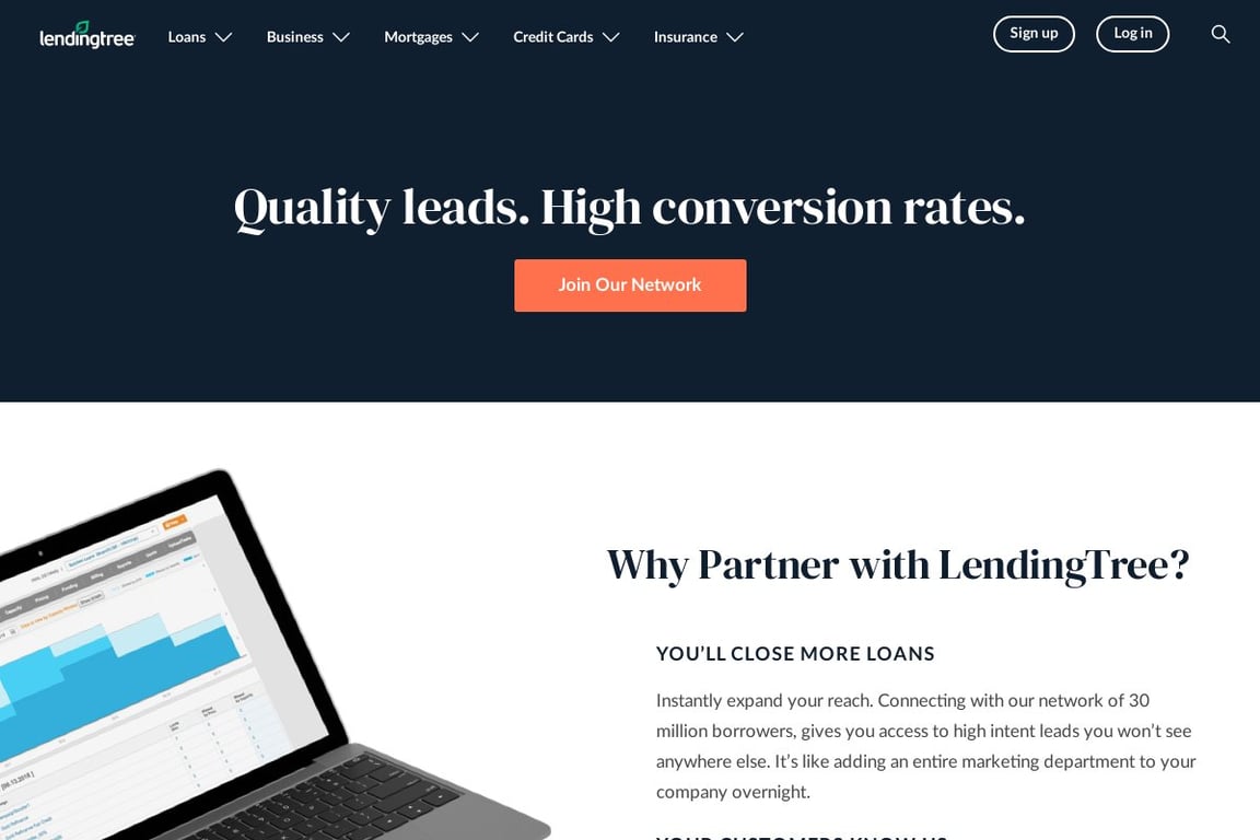 Lending Tree affiliate program signup page