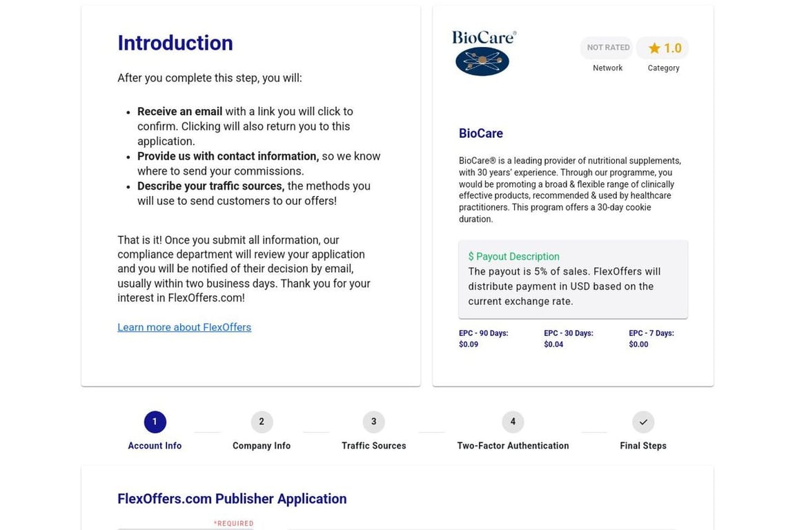 CBD BioCare affiliate program signup page