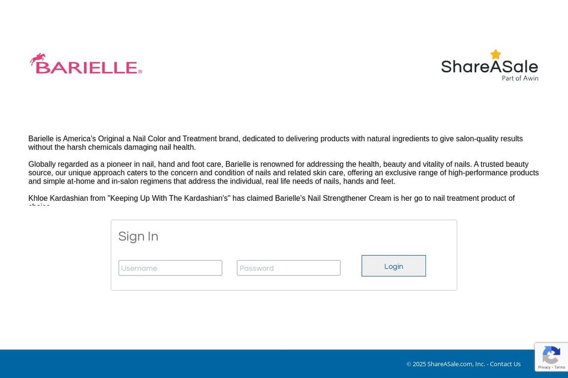 Barielle affiliate program signup page