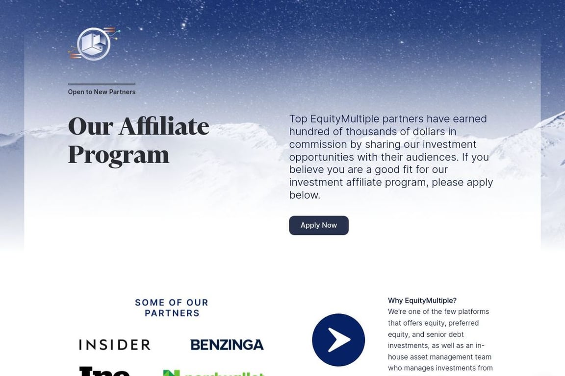 Equity Multiple affiliate program signup page