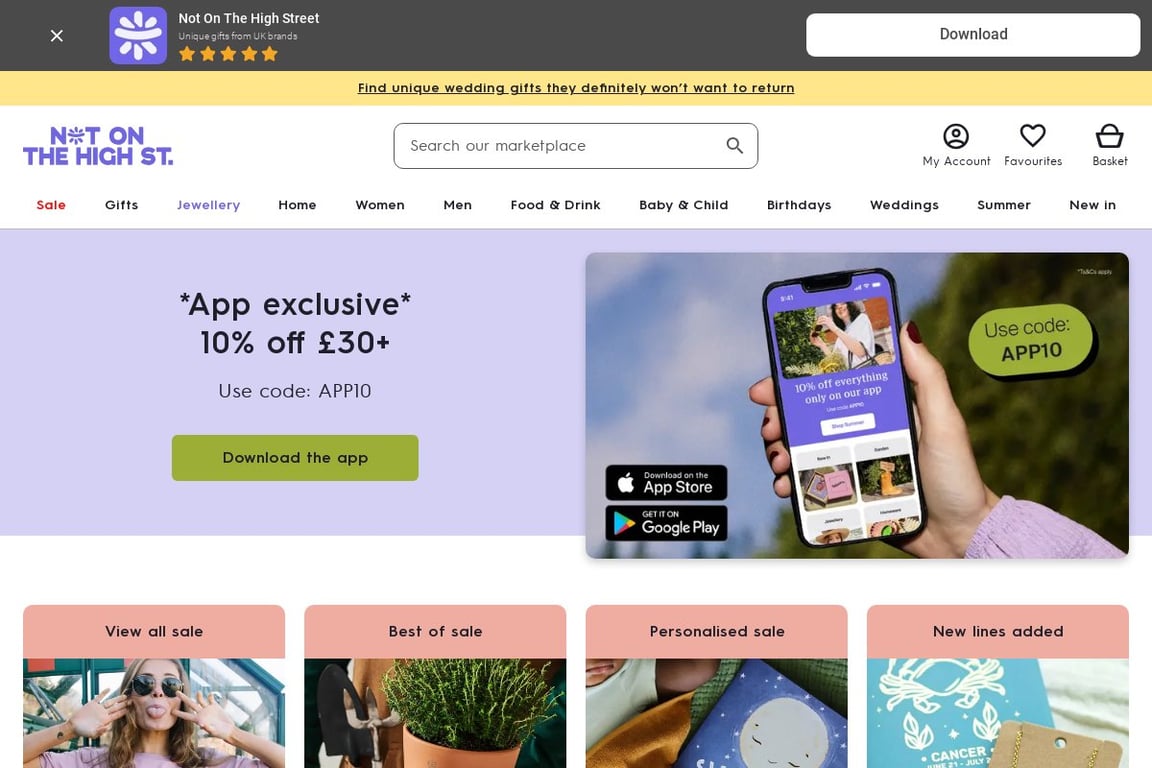 Not On The High Street homepage