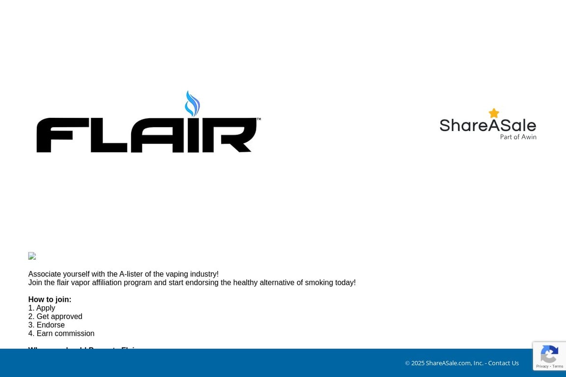 Flair Vapor affiliate program signup page
