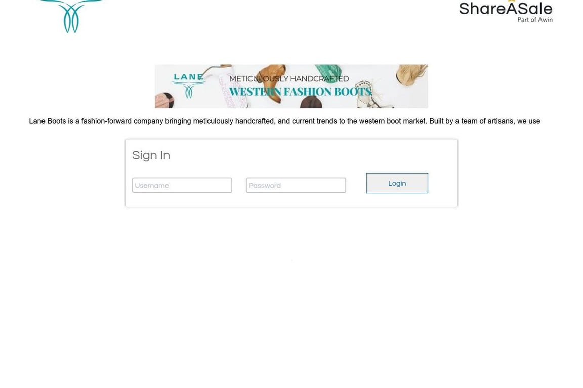 Lane Boots Preferred affiliate program signup page
