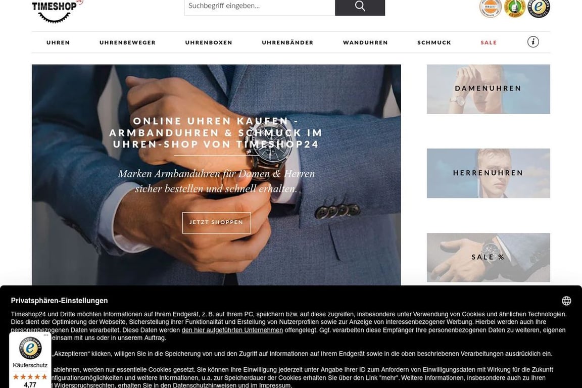 Timeshop24 DE homepage