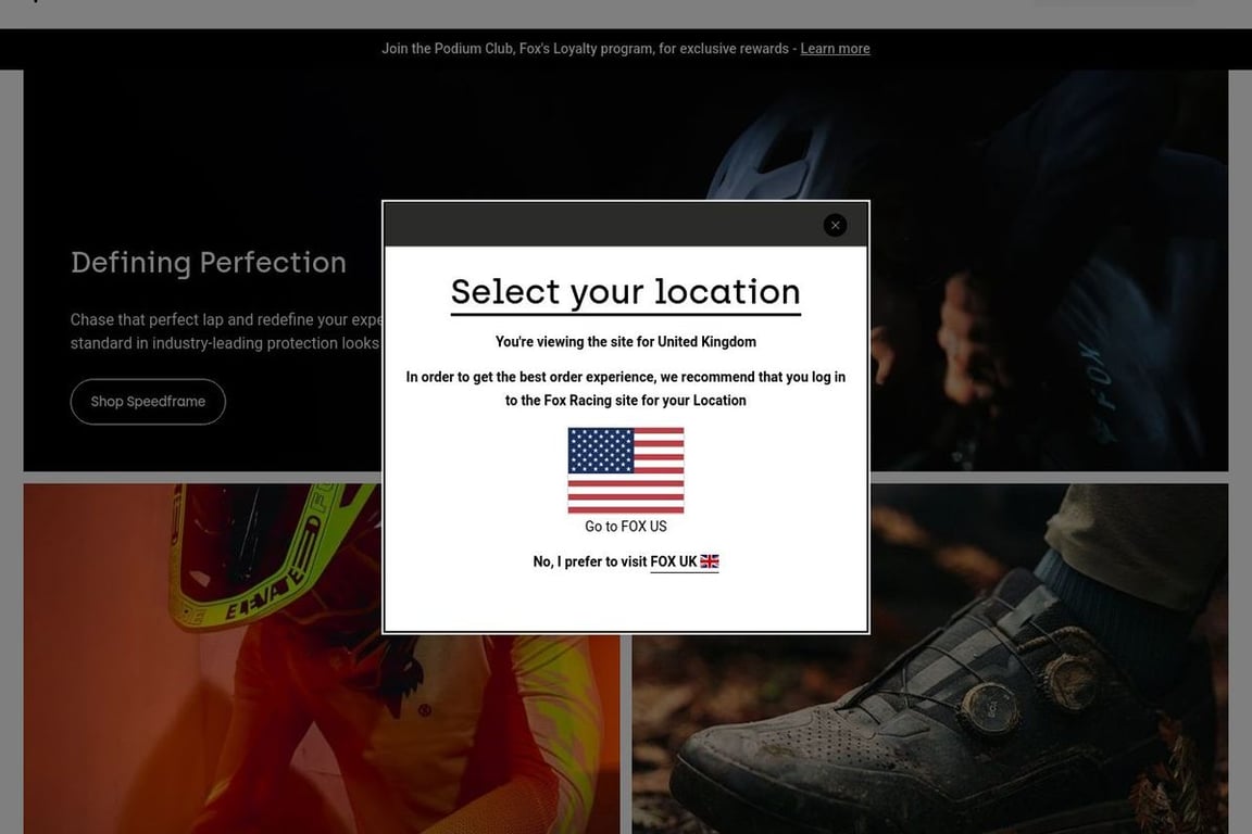 Fox Racing UK homepage