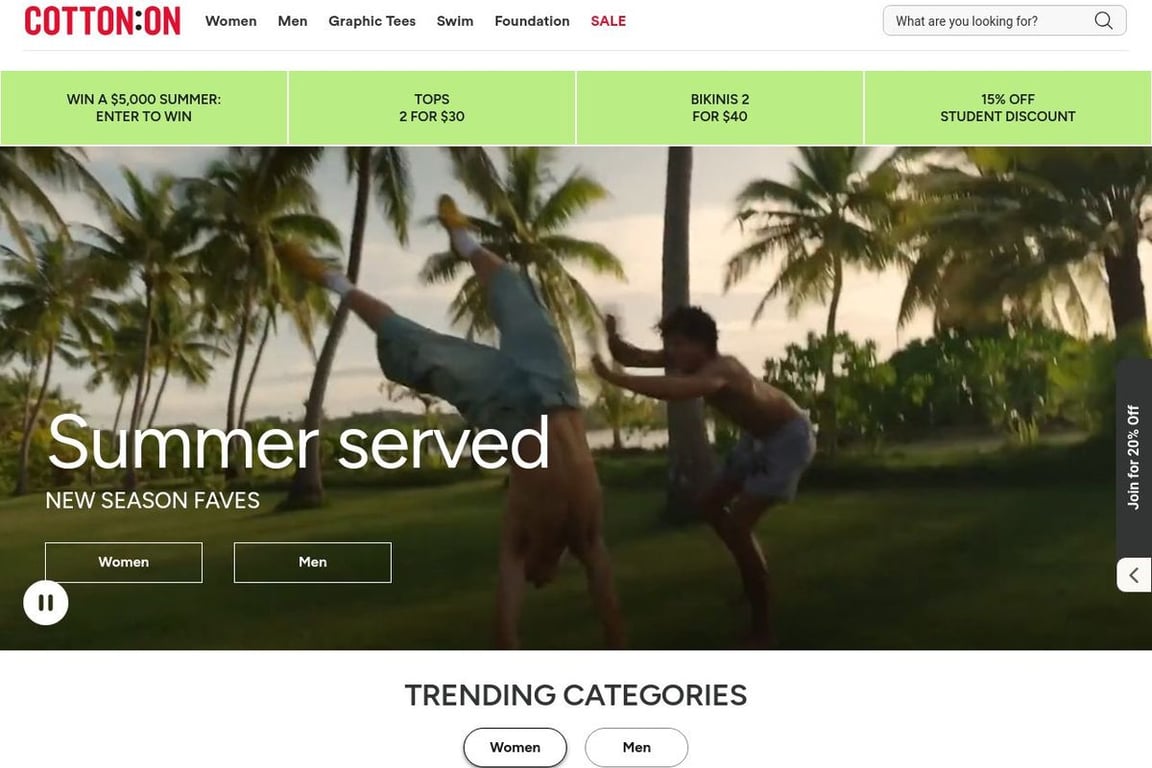 Cotton On (US) homepage