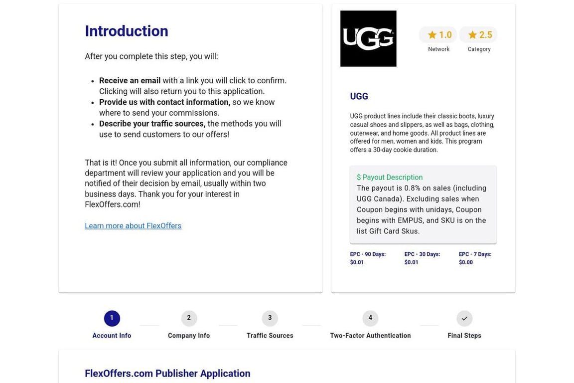 UGG affiliate program signup page