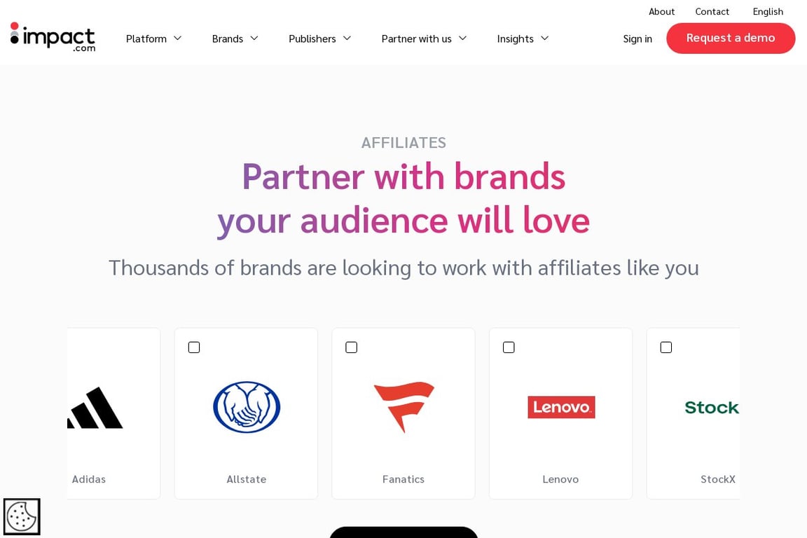 Impact affiliate program signup page