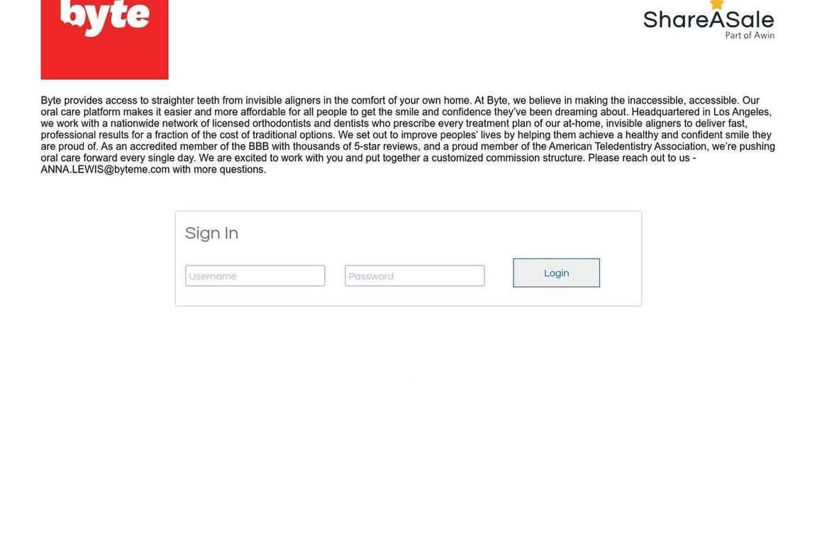 Byte affiliate program signup page