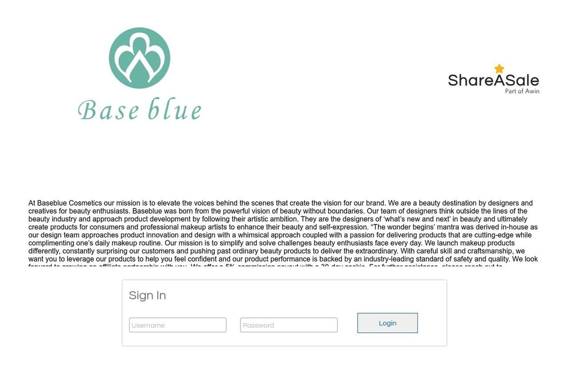 Baseblue Cosmetics affiliate program signup page