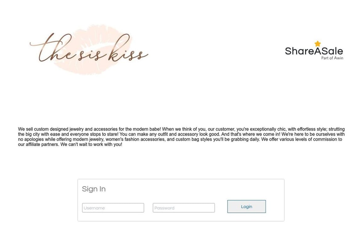 The Sis Kiss affiliate program signup page