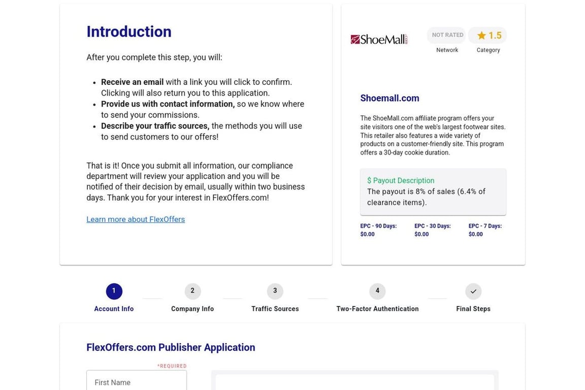 Shoemall.com affiliate program signup page