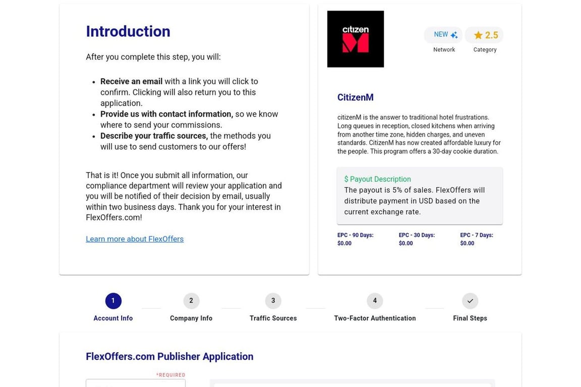 CitizenM affiliate program signup page