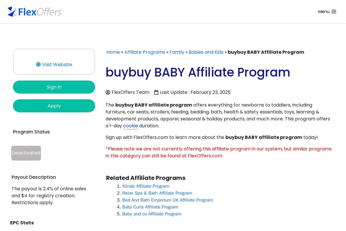 Buy Buy BABY affiliate program signup page