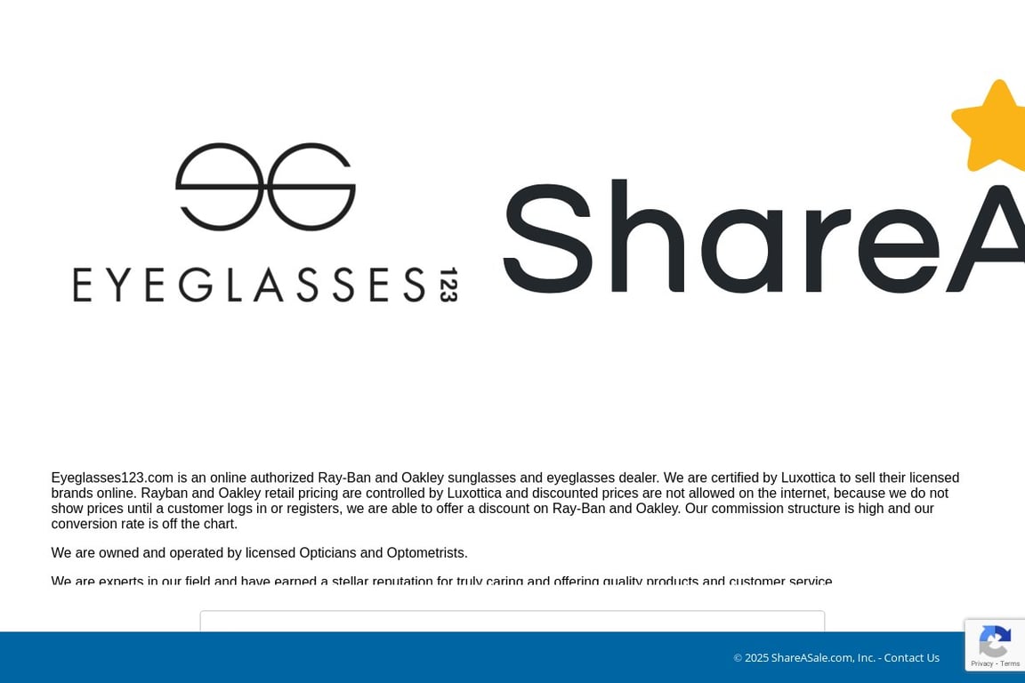 Eyeglasses123 affiliate program signup page