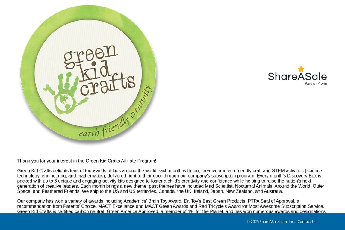 Green Kid Crafts affiliate program signup page