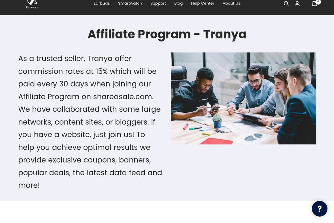 TRANYA affiliate program signup page