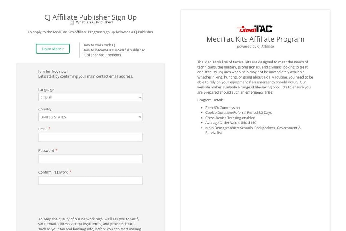 MediTac Kits affiliate program signup page