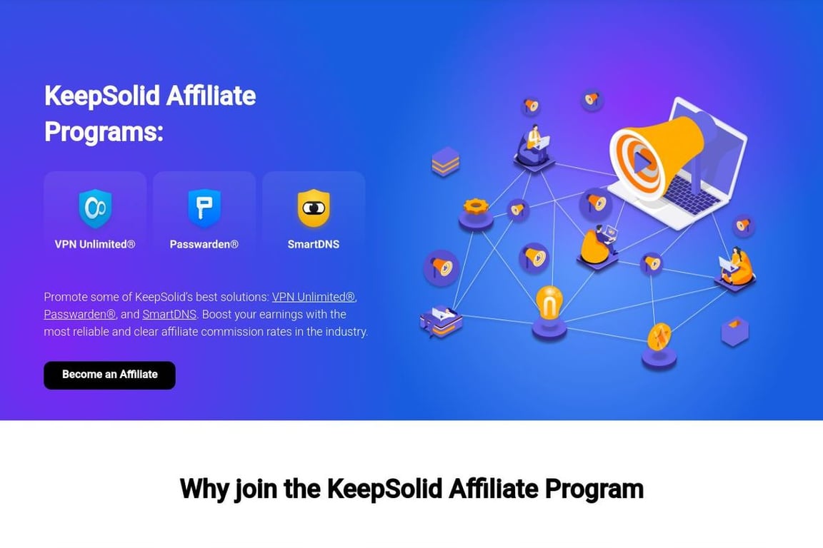 KeepSolid affiliate program signup page