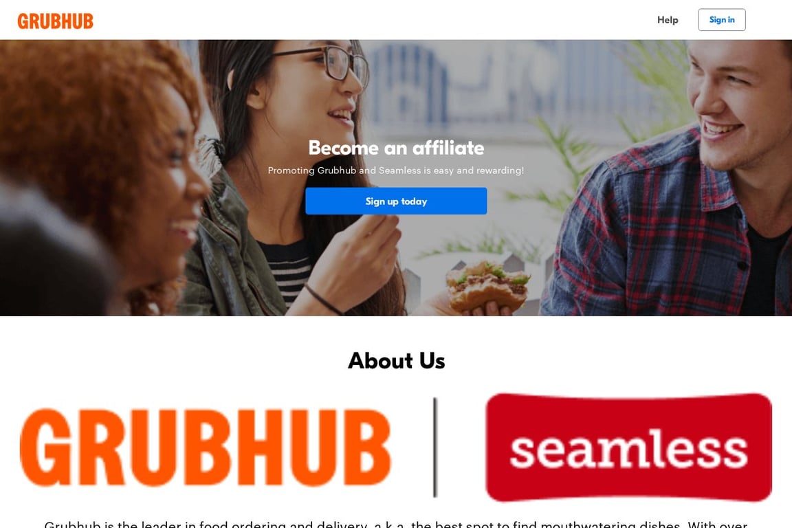 Grubhub affiliate program signup page