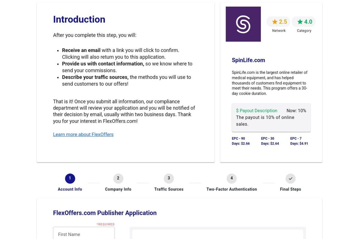 SpinLife.com affiliate program signup page