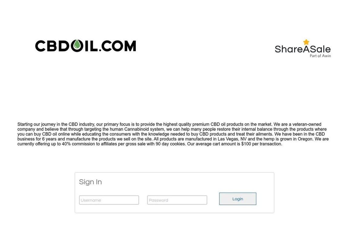 CBDOil.com affiliate program signup page
