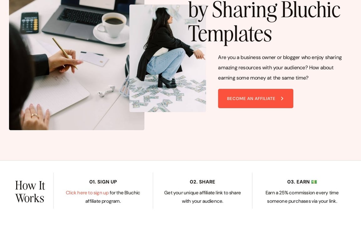 Bluchic affiliate program signup page