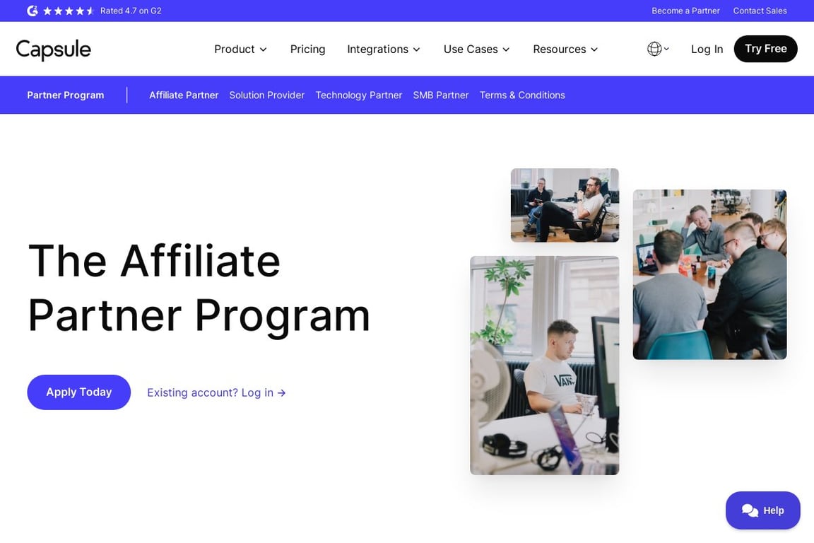 Capsule affiliate program signup page