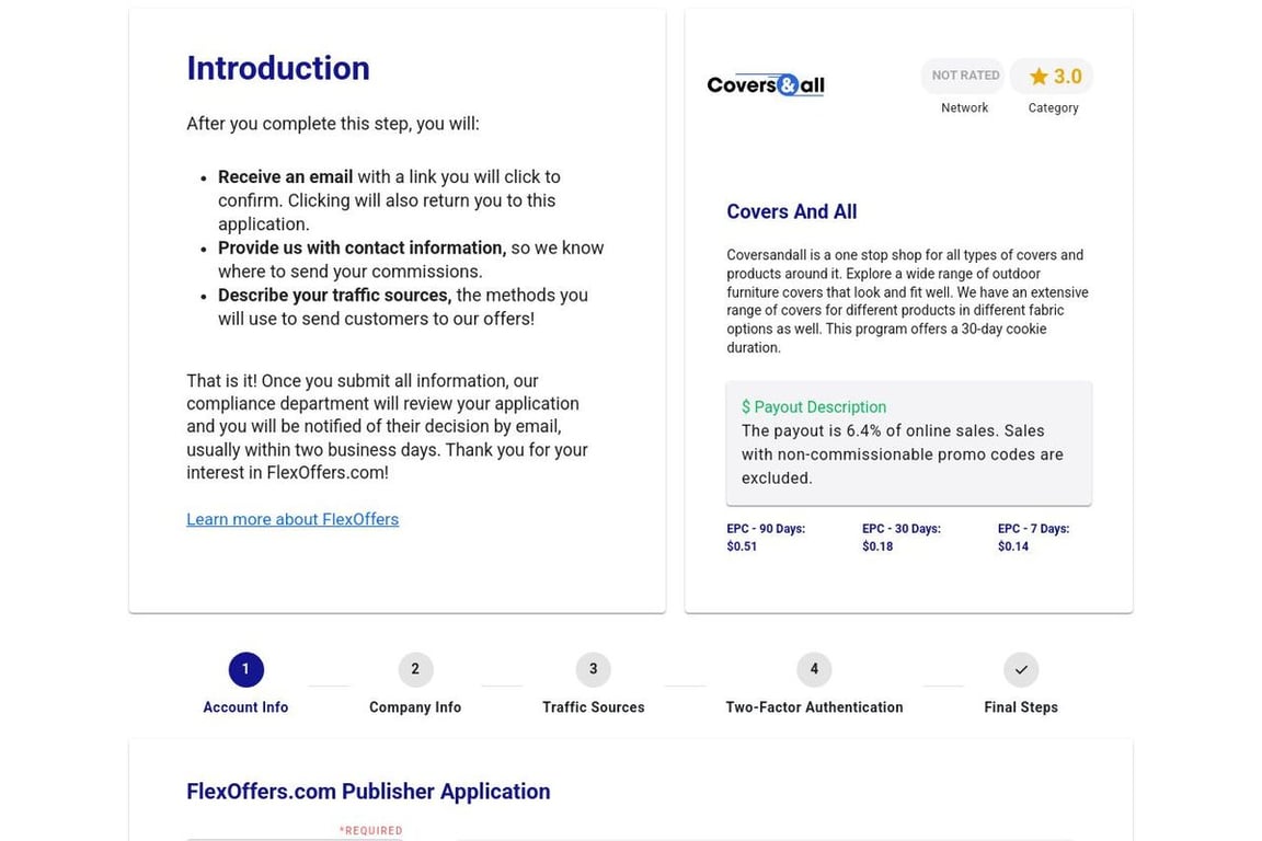 Covers And All affiliate program signup page